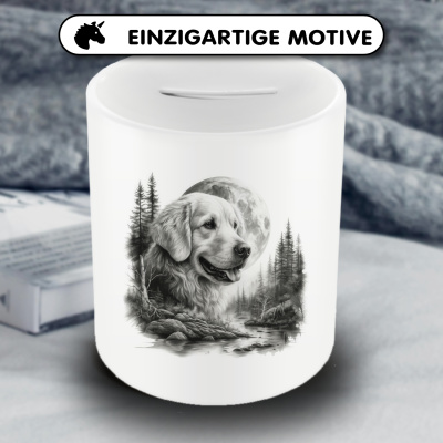 Spardose mit dem Motiv Golden Retriever im Wald - Ansicht 3