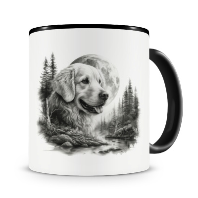 Tasse mit dem Motiv Golden Retriever im Wald