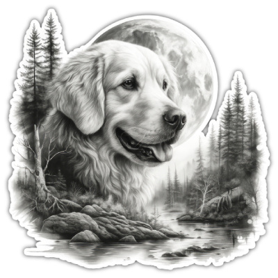 Golden Retriever im Wald Aufkleber Bunt