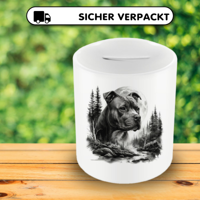 Spardose mit dem Motiv Staffordshire Terrier im Wald - Ansicht 4