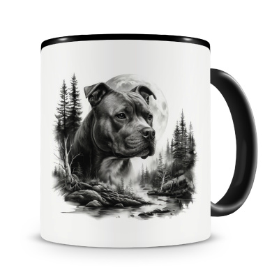 Tasse mit dem Motiv Staffordshire Terrier im Wald