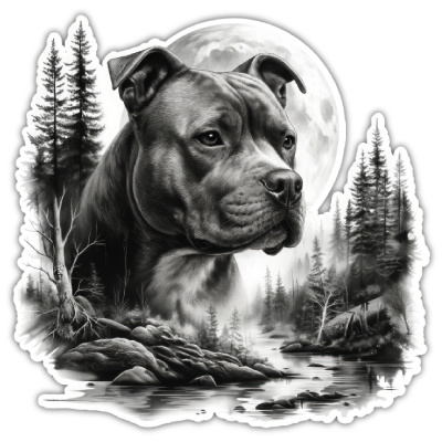 Staffordshire Terrier im Wald Aufkleber Bunt