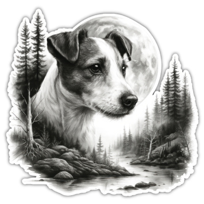 Jack Russell Terrier im Wald Aufkleber Bunt
