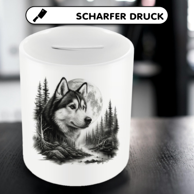 Spardose mit dem Motiv Husky im Wald - Ansicht 5