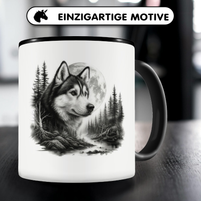 Tasse mit dem Motiv Husky im Wald - Ansicht 3