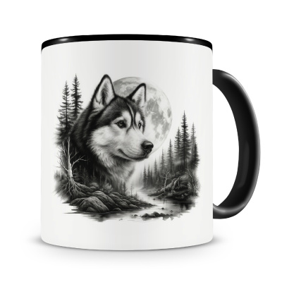 Tasse mit dem Motiv Husky im Wald