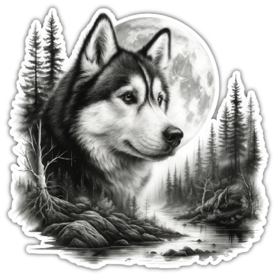 Wandtattoo  Husky im Wald 