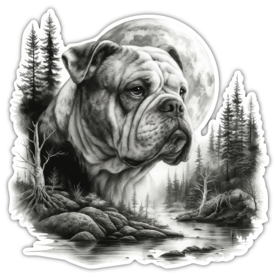 American Bulldog im Wald Aufkleber Bunt