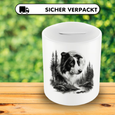 Spardose mit dem Motiv Border Collie im Wald - Ansicht 4