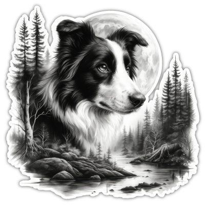 Border Collie im Wald Aufkleber Bunt