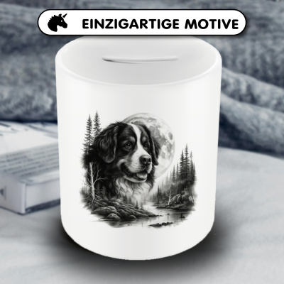 Spardose mit dem Motiv Berner Sennenhund im Wald - Ansicht 3