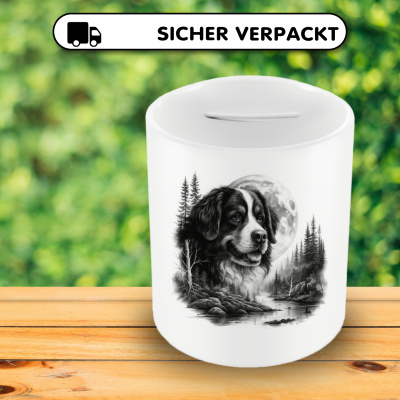 Spardose mit dem Motiv Berner Sennenhund im Wald - Ansicht 4