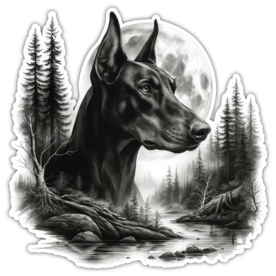 Dobermann im Wald Aufkleber Bunt