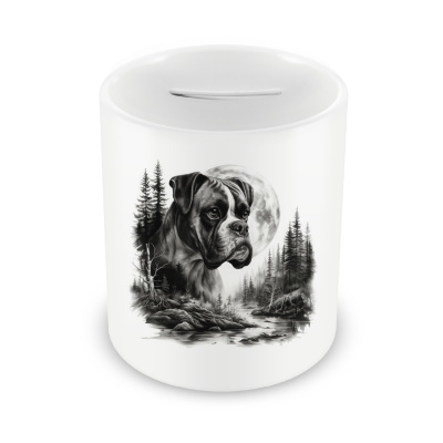 Spardose mit dem Motiv Boxer im Wald