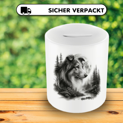 Spardose mit dem Motiv Collie im Wald - Ansicht 4