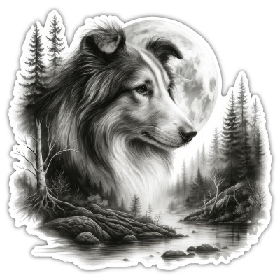 Collie im Wald Aufkleber Bunt