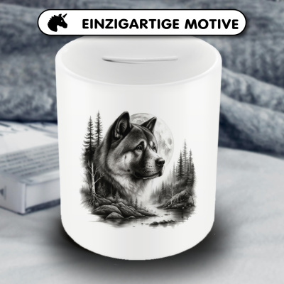 Spardose mit dem Motiv Akita im Wald - Ansicht 3