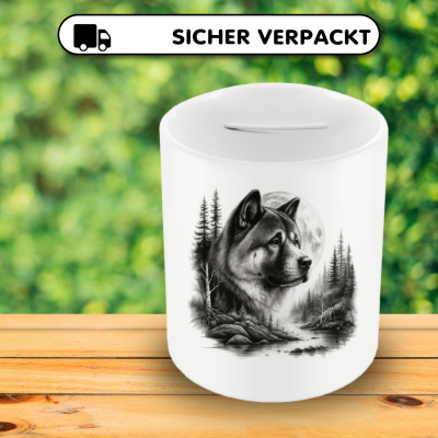 Spardose mit dem Motiv Akita im Wald - Ansicht 4