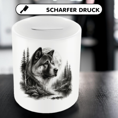 Spardose mit dem Motiv Akita im Wald - Ansicht 5