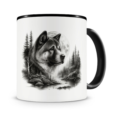 Tasse mit dem Motiv Akita im Wald
