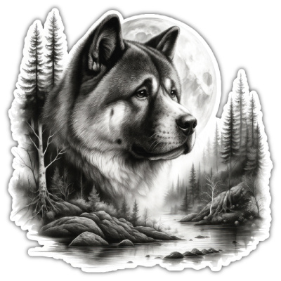 Wandtattoo  Akita im Wald 