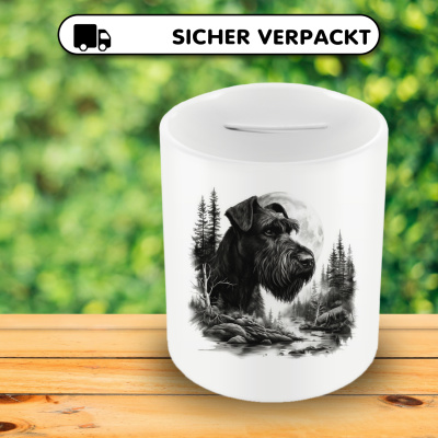 Spardose mit dem Motiv Riesenschnauzer im Wald - Ansicht 4