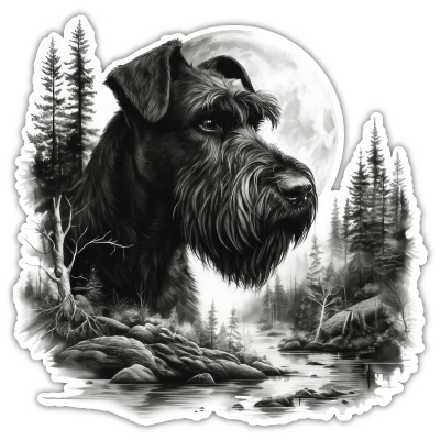 Riesenschnauzer im Wald Aufkleber Bunt