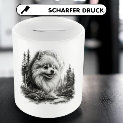 Spardose mit dem Motiv Deutscher Spitz im Wald - Ansicht 5