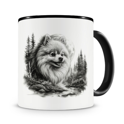 Tasse mit dem Motiv Deutscher Spitz im Wald