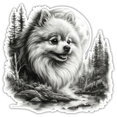 Deutscher Spitz im Wald Aufkleber Bunt