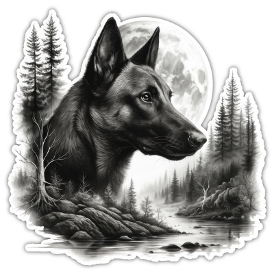 Malinois im Wald Aufkleber Bunt