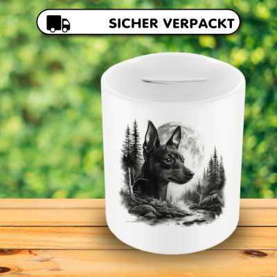Spardose mit dem Motiv Zwergpinscher im Wald - Ansicht 4