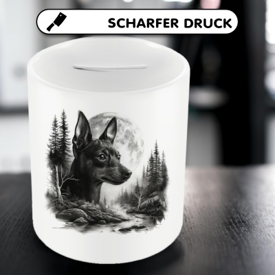 Spardose mit dem Motiv Zwergpinscher im Wald - Ansicht 5