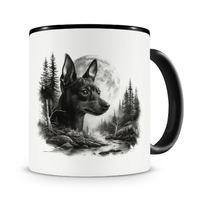 Tasse mit dem Motiv Zwergpinscher im Wald