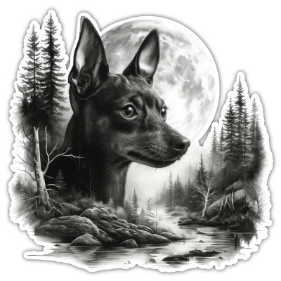Zwergpinscher im Wald Aufkleber Bunt