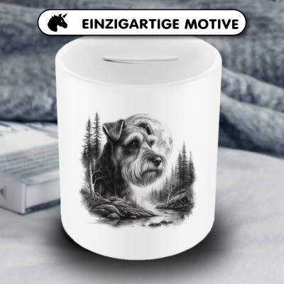 Spardose mit dem Motiv Zwergschnauzer im Wald - Ansicht 3