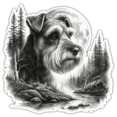 Zwergschnauzer im Wald Aufkleber Bunt