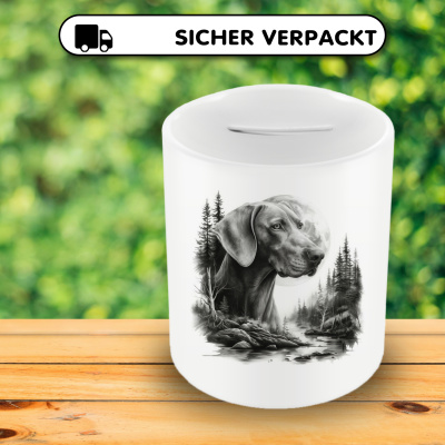 Spardose mit dem Motiv Weimaraner im Wald - Ansicht 4