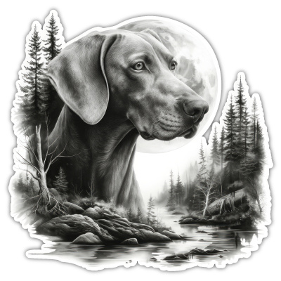 Weimaraner im Wald Aufkleber Bunt