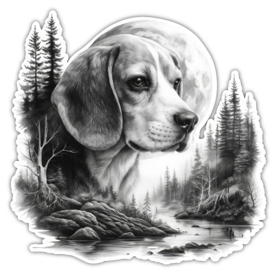 Beagle im Wald Aufkleber Bunt