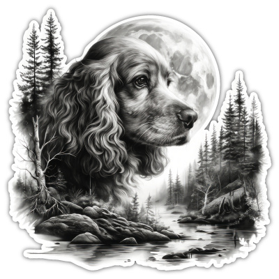 Cocker Spaniel im Wald Aufkleber Bunt