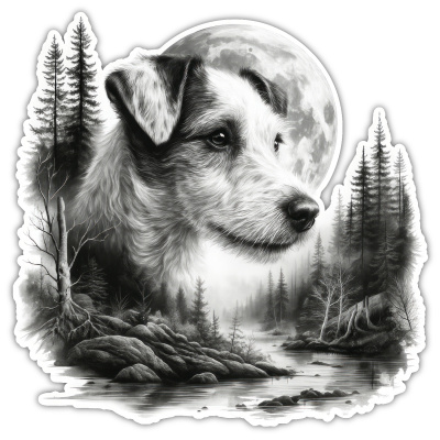 Parson Russell Terrier im Wald Aufkleber Bunt