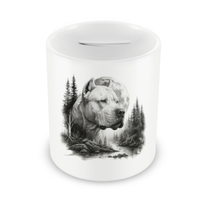 Spardose mit dem Motiv Dogo Argentino im Wald