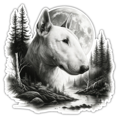 Bullterrier im Wald Aufkleber Bunt