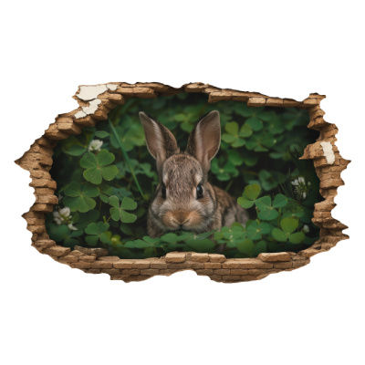 Buntes Wandtattoo  Wandriss mit Hase in Klee 