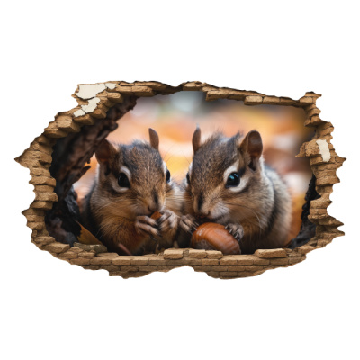 Buntes Wandtattoo  Wandriss mit Zwei Eichhrnchen 