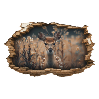 Buntes Wandtattoo  Wandriss mit Reh Kitz 