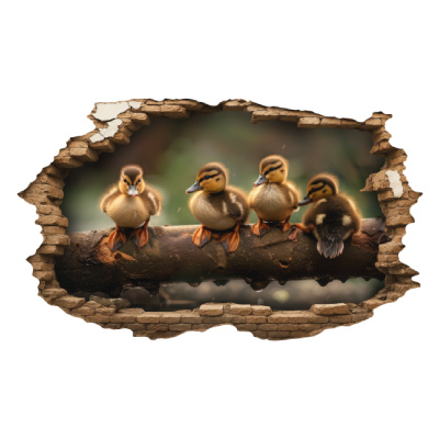 Buntes Wandtattoo  Wandriss mit Enten Kken 