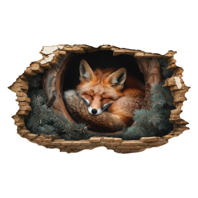 Buntes Wandtattoo  Wandriss mit Schlafendem Fuchs 