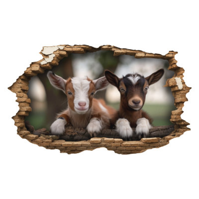 Buntes Wandtattoo  Wandriss mit Baby Ziegen 